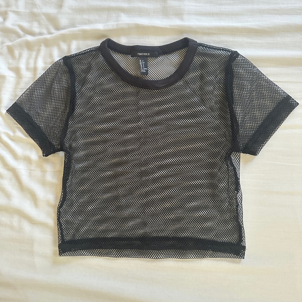 Forever 21 Black Mesh Short Sleeve Top